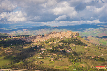 Naklejka premium View of Calascibetta from Enna, Sicily, Italy, Europe