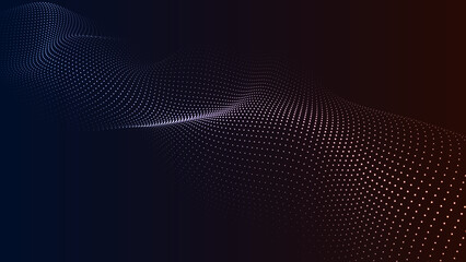 Glowing digital 3d wave. Futuristic dark background with dynamic particles. Vector illustration.