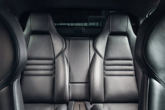 Luxury car rear seats row. Expensive car leather seats  