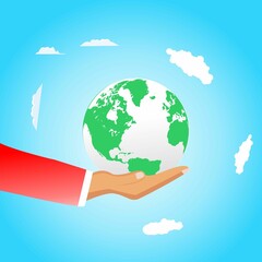 Planet earth globe  and hand holds  it, concept vector