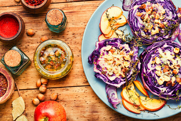 Baked vegan red cabbage steaks