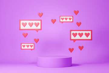Bright podium with hearts and messages. Mockup