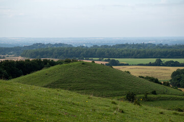 Fototapeta na wymiar Panoramic views of the Wiltshire countryside from Cley Hill near Warminster. July 2021