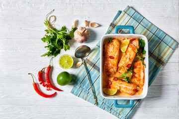 Poached Salmon in hot Coconut Lime Sauce