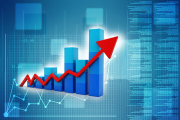 3d rendering business graph and documents. Stock market chart. Business graph background, Financial Background