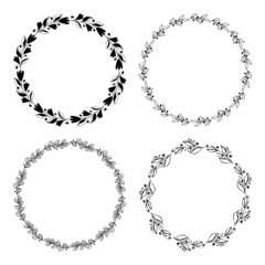 Set of botanical wreath. Floral round monochrome frame