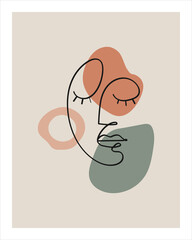 Abstract Woman face one line drawing, creative freehand composition in contemporary abstract style with geometric elements. Portrait minimalistic style. Continuous line. Vector illustration