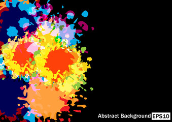 Abstract vector splatter multi color on black color background design. illustration vector design background.