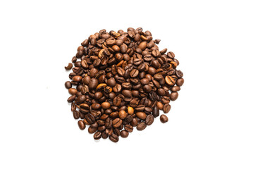 Coffee beans on a white background. Top view.