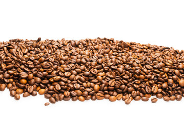Coffee beans on a white background. Top view.