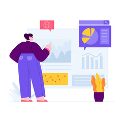 Data Analyst concept vector Illustration idea for landing page template, Statistical analysis and information data research audit, business financial chart, balance calculation. Hand drawn Flat Style