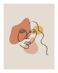 Abstract Woman face one line drawing, creative freehand composition in contemporary abstract style with geometric elements. Portrait minimalistic style. Continuous line. Vector illustration