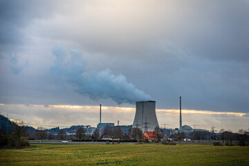 Fototapeta na wymiar Last nuclear power plant nuclear power plant Isar 2 in Germany near Landshut Bavaria