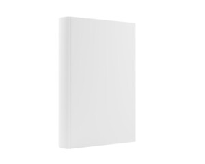 Single, white blank book template or mock up standing on white background with copy space