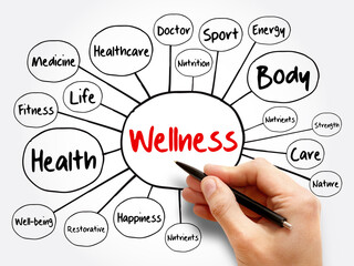 WELLNESS mind map flowchart, health concept for presentations and reports