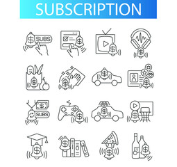 Obraz premium subscription services, types. Line icons