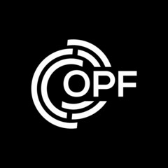 OPF letter logo design on black background. OPF creative initials letter logo concept. OPF letter design.