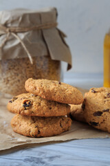 Oatmeal cookies with raisins, coconut and cinnamon.