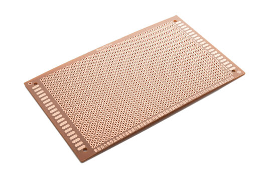 Perfboard base for electronic prototyping isolated on white background