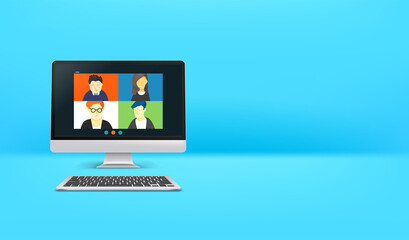 Conference call with business team. Horizontal banner with copy space