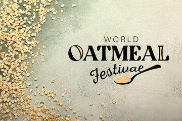 Scattered grains on light background. World Festival of Oatmeal