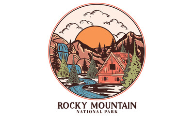 Rocky mountain graphic print vector design for t shirt, poster, sticker and others. 