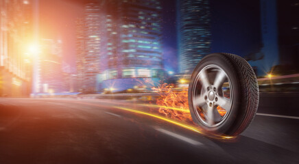 Car tire quick service sport speed concept - Burning car tire