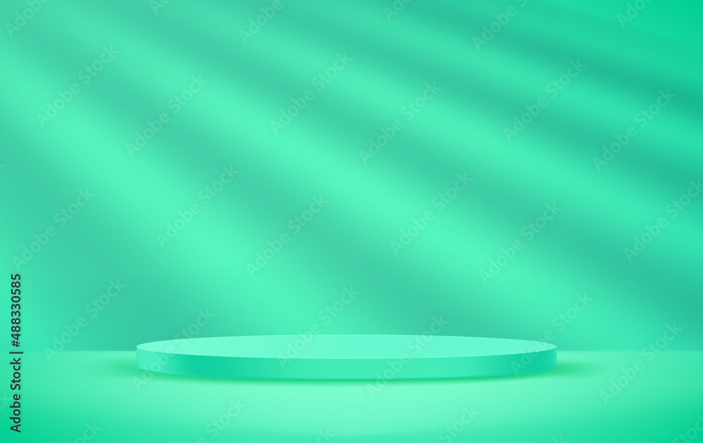 Aufkleber Empty room with circle platform and light beam on the wall. Realistic 3d vector illustration with shadow overlay effect