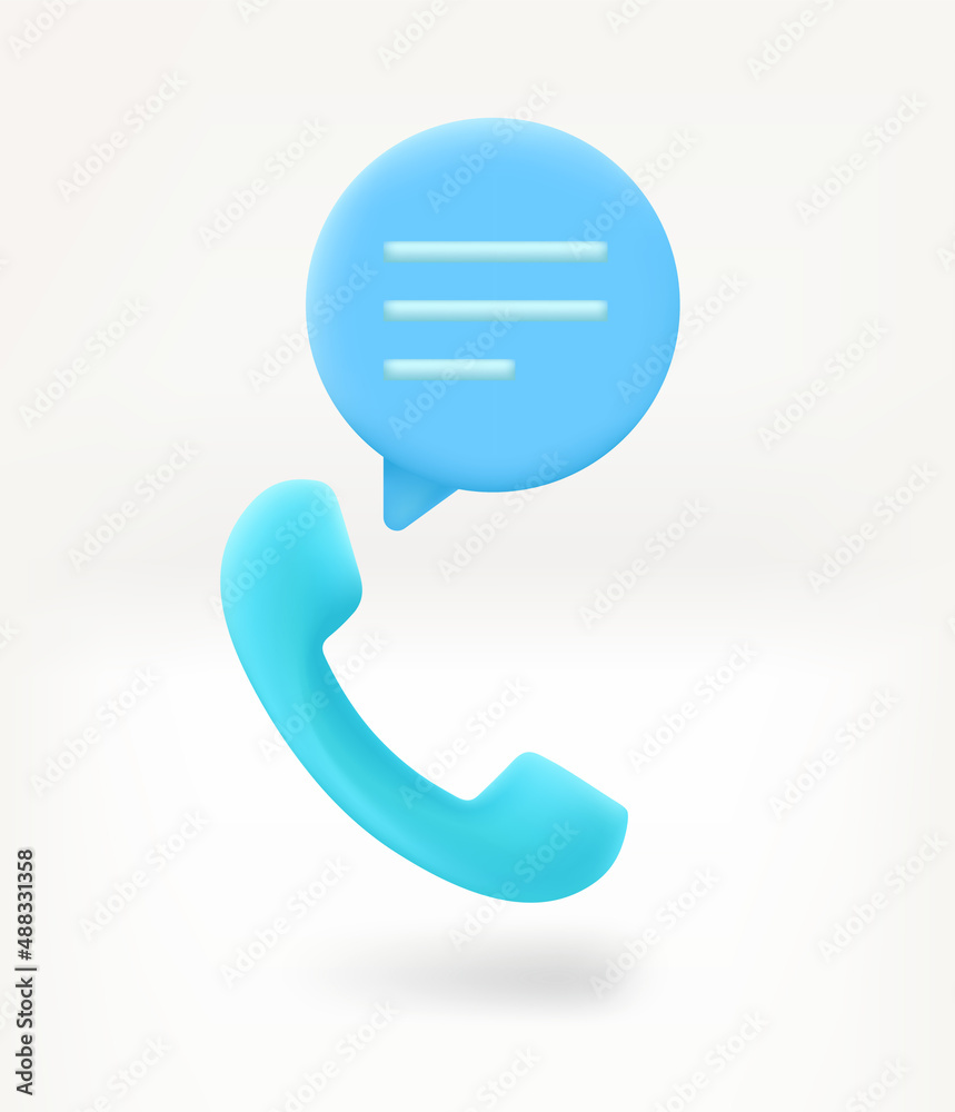 Poster telephone call concept with speech bubble and handset. 3d vector illustration