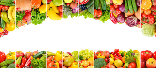 Frame healthy vegetables and fruits isolated on white