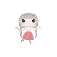 Cute girl with pigtails. Ballerina in a pink punt skirt. Long blonde hair