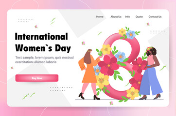 mix race girls standing together 8 march happy international womens day celebration concept horizontal