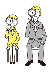 男女　スーツ　2色　虫眼鏡　着席