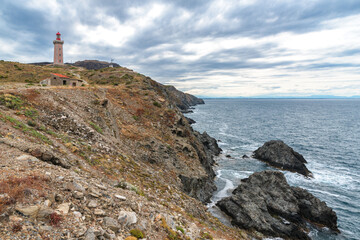 Fototapeta na wymiar Phare du Cap Bear Lighthouse a famous landmark in South of France Languedoc 