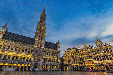 Fototapeta na wymiar Brussels Belgium, night city skyline at famous Grand Place town square