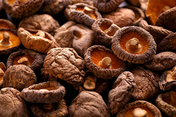 Dried Shiitake mushrooms, close up. Healthy asian food.