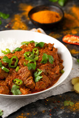 Traditional Beef curry with rice and Spicy.