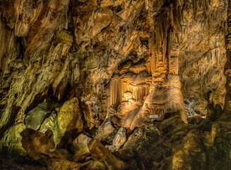 Cave Grotte des Grandes Canalettes in French Pyrenees full of stalagmites and stalactites beautiful scenery in geologic site