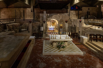 The main altar in the of Church Of Annunciation - built in 1969 on the spot where the Annunciation is believed to have taken place in Nazareth, northern Israel