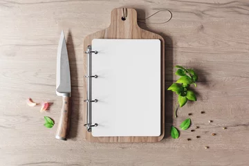 Fotobehang Restaurant menu on cutting board mockup © alex