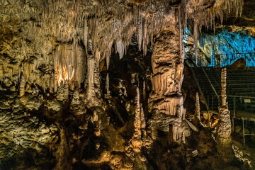 Cave Grotte des Grandes Canalettes in French Pyrenees full of stalagmites and stalactites beautiful...