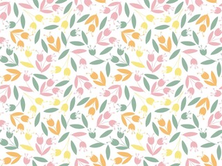 Flower seamless pattern in pastel colors. Hand drawn background for textile, wrapping paper, wallpaper, cover design in trandy collage style. Colored vector illustration. Seamless floral pattern.