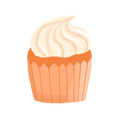 Vector vanilla cupcake in cartoon hand drawn style. Delicious dessert, sweet pastry
