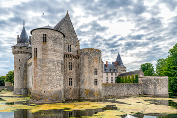 Fototapeta na wymiar A famous landmark Chateau Sully-sur-Loire beautiful medieval castle in France