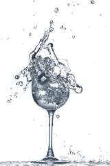 Glass of clean water with splash on white background