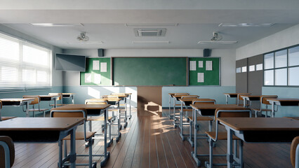 Korea empty Classroom rendered image
 - obrazy, fototapety, plakaty