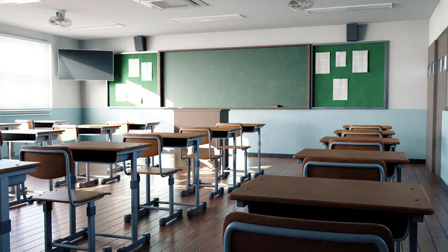 korea empty classroom rednderd image