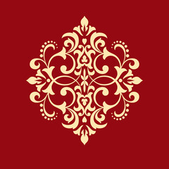 Obraz na płótnie Canvas Damask graphic ornament. Floral design element. Gold and red vector pattern
