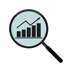 Magnifying glass with a hyksogram, business data analysis.