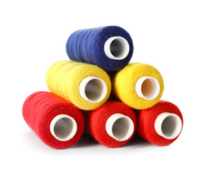 Beautiful sewing threads on white background